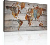 Lienzo decorativo con mapa del mundo rústico para pared, pintura vintage de granja para sala de estar, sofá, entrada, dormitorio, guardería, póster gris para decoración de pared del hogar, 88,9 x 61