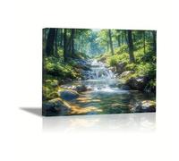 Lienzo decorativo con paisaje natural, diseño de cascadas forestales, impresiones artísticas, pintura de paisajes de verano, naturaleza salvaje para baño (60 x 80 cm, sin marco)