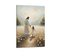 Lienzo decorativo con texto en inglés «Follow Your Savior» de Jesús y la niña cristiana para pared, para sala de estar, dormitorio, baño, oficina, decoración del hogar, 30 x 45 cm
