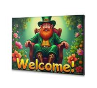 Lienzo decorativo con texto en inglés "Welcome To The Land of Leprechauns" (40 x 60 cm)