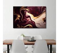 Lienzo decorativo con textura de mármol burdeos y dorado. Impresión artística en lienzo. Decoración de pared abstracta (21x30cm/Sin marco).