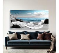 Lienzo decorativo con una serena costa: pósteres e impresiones abstractos modernos, pintura de gran tamaño con escena costera vintage para sala de estar (30 x 60 cm/sin marco)