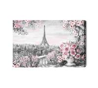Lienzo decorativo con vistas desde la terraza a la Torre Eiffel, decoración moderna de pared e impresión artística | Cuadros de pared para salón, dormitorio, cocina o pasillo | cuadros XXL sobre