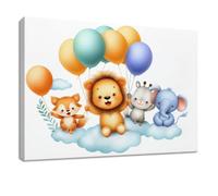 Lienzo decorativo de 70 x 50 cm, diseño de dibujos animados, con globos blancos de animales, zorro y león, decoración de pared para salón, dormitorio, oficina