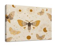 Lienzo decorativo de 90 x 60 cm, moderno, impresión sobre lienzo, para salón, dormitorio, comedor, polilla, mariposa, estrellas, color beige