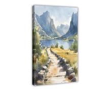 Lienzo decorativo de acuarela de los fiordos de Noruega, para decoración de pared, pinturas para sala de estar, dormitorio, 50 x 75 cm