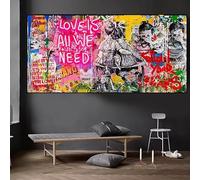 Lienzo decorativo de Banksy con arte urbano: El amor es todo lo que necesitamos Inspiración moderna Póster para decoración del hogar 70x140cm/28x55 pulgadas marco interior