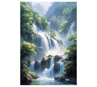Lienzo decorativo de cascada majestuosa: póster sin marco con exuberante vegetación y cascadas brumosas, decoración de paisaje sereno (70x100cm/sin marco)