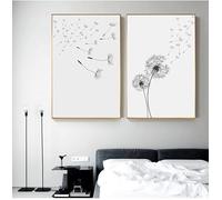Lienzo decorativo de diente de león para pared, diseño minimalista de diente de león, ideal para pedir deseos, para sala de estar, dormitorio y guardería (40 x 50 cm, 2 unidades sin marco)
