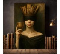 Lienzo decorativo de estilo librero, decoración cottagecore, mural de estilo académico oscuro, arte de biblioteca, rincón de lectura, pintura para amantes de los libros (80 x 110 cm/sin marco)