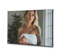 Lienzo decorativo de la mujer elegida con tatuajes envueltos en una toalla. Cuadro decorativo para baño, decoración de pared Shabby Chic (40 x 60 cm)