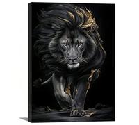 Lienzo decorativo de león majestuoso en la oscuridad, decoración moderna para el hogar, imágenes sobre lienzo, obras de arte para decoración del hogar (70 x 90 cm, sin marco)