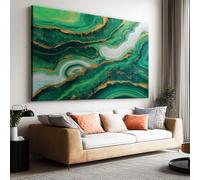 Lienzo decorativo de lujo sin marco, diseño de rayas de mármol de malaquita, 120 cm de largo x 60 cm de ancho, arte abstracto decorativo sin marco, imagen HD, decoración estética de habitación, obra