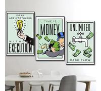 Lienzo decorativo de Monopoly Millionaire Money, póster artístico con cita motivacional, figura de dibujos animados, mural para decoración del hogar, 40 x 50 cm, 3 piezas sin marco