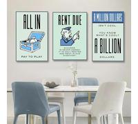 Lienzo decorativo de Monopoly Millionaire Money, póster artístico con cita motivacional, figura de dibujos animados, mural para decoración del hogar, 40 x 50 cm, 3 piezas sin marco