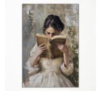 Lienzo decorativo de mujer leyendo libro en estilo vintage, póster de lectura estético, pintura al óleo retrato de una mujer victoriana de ratón de biblioteca