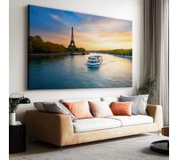 Lienzo decorativo de pared con diseño de la Torre Eiffel y el Sena, 140 cm de largo x 70 cm de ancho, paisaje urbano HD, sin marco, impermeable, sin marco, decoración moderna para el hogar, sala de