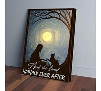 Lienzo decorativo de pared con la frase "El gato y ella vivieron felices para siempre"