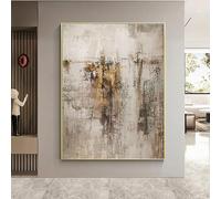 Lienzo decorativo de pared con marco grande, color beige, dorado y marrón, abstracto, para sala de estar, decoración escandinava 50 x 70 cm (20 x 28 pulgadas) con marco dorado.