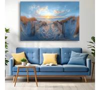 Lienzo decorativo de pared con puesta de sol en la playa, gran efecto 3D, pintura HD, pósteres e impresiones de paisajes para sala de estar, dormitorio, oficina (70 x 100 cm/marco interior)
