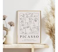 Lienzo decorativo de pared estilo Picasso, color beige neutro, con líneas, póster de exposición en beige, arte de pared para galería, decoración de habitación (50x70cm/Sin marco)