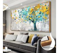 Lienzo decorativo de pared grande con mariposa azul y dorada, arte abstracto del árbol de la vida, decoración de pared para sala de estar, dormitorio u oficina Cuadro impreso (50x102cm/20x40in)