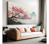 Lienzo decorativo de pared para decoración de sala de estar, tinta china, paisaje, montañas, ciruelos, lienzo, impresión moderna para dormitorio, oficina, hogar, baño, decoración, 120 x 80 cm, sin