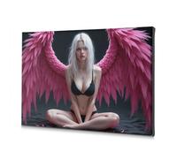 Lienzo decorativo de Pascua cristiana con alas rosas en lencería negra, cuadro decorativo para pared del hogar (40 x 60 cm)