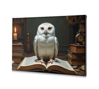 Lienzo decorativo de Pascua cristiana con diseño de búho nevado en la biblioteca del conocimiento, arte decorativo para baño, decoración de pared (20 x 30 cm)