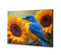 Lienzo decorativo de Pascua cristiana con pájaros azules y amarillos con girasoles, arte de pared costero, decoración de pared para el hogar (30 x 40 cm)