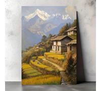 Lienzo decorativo de pueblo: pintura de paisaje de montaña, vibrante decoración cultural para dormitorio, sala de estar y pasillo (60x90cm) sin marco