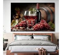 Lienzo decorativo de vino tinto y uvas para pared, impresiones para cocina, sala de estar, dormitorio, decoración de pared, lienzo, pintura (80 x 120 cm, sin marco)