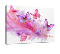 Lienzo decorativo enmarcado de ensueño, pinturas decorativas sobre lienzo, póster de mariposa de plumas rosas, obras de arte para sala de estar, dormitorio, cocina, baño, oficina en casa, 120 x 80 cm