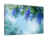 Lienzo decorativo enmarcado de naturaleza, pinturas decorativas sobre lienzo, póster floral azul, follaje vegetal, imágenes para sala de estar, dormitorio, cocina, baño, oficina en casa, 100 x 70 cm
