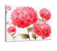 Lienzo decorativo enmarcado moderno y decorativo sobre lienzo, póster de hojas de hortensias florales rosas, obras de arte para sala de estar, dormitorio, cocina, baño, oficina en casa, 90 x 60 cm