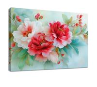 Lienzo decorativo enmarcado para pared, acuarela, pinturas decorativas sobre lienzo, póster de hoja de peonía floral verde, obras de arte para sala de estar, dormitorio, cocina, baño, oficina en casa