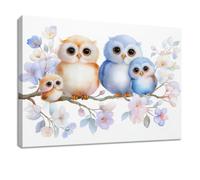 Lienzo decorativo enmarcado para pared, cuadros decorativos sobre lienzo, diseño de búho blanco con ramas florales, cuadros para sala de estar, dormitorio, cocina, baño, oficina en casa, 90 x 60 cm