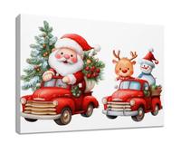 Lienzo decorativo enmarcado para pared, cuadros decorativos sobre lienzo, póster blanco de Papá Noel, reno, coche, cuadros para sala de estar, dormitorio, cocina, baño, oficina en casa, 70 x 50 cm