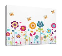 Lienzo decorativo enmarcado para pared, diseño de dibujos animados, cuadros decorativos sobre lienzo, flores blancas, follaje de mariposas, imágenes para sala de estar, dormitorio, cocina, baño