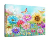 Lienzo decorativo enmarcado rústico sobre lienzo, diseño floral azul marino, planta de girasol, imágenes para sala de estar, dormitorio, cocina, baño, oficina en casa, 100 x 70 cm