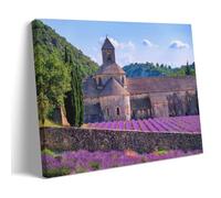 Lienzo decorativo floreciente con campos de lavanda púrpura en el monasterio de Senanque, Provenza, sur de Francia, arte de pared, sala de estar, dormitorio, 50 x 75 cm
