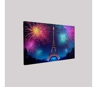 Lienzo decorativo Fuegos artificiales de la Torre Eiffel 50 x 40 cm cuadro moderno impresión sobre lienzo Estilo De Dibujos Animados arte mural dormitorio entrada cafetería con marco