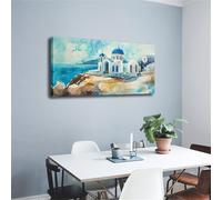 Lienzo decorativo grande con marco: Cabaña costera con techo azul junto al mar, arte moderno, decoración para sala de estar (80 x 130 cm)