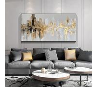 Lienzo decorativo grande en colores dorados y neutros para sala de estar, decoración del hogar (75 x 150 cm, marco negro)