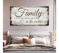 Lienzo decorativo inspirador con la frase "La familia es lo más importante" para pared, ideal para sala de estar o dormitorio (65 x 135 cm/Marco interior).