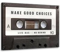 Lienzo decorativo inspirador para pared, diseño vintage de cassette, impresiones que hacen buenas elecciones, la vida no tiene rebobinado, obra de arte inspiradora, decoración de pared motivacional