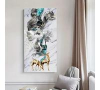 Lienzo decorativo moderno abstracto con diseño de ciervo - Cuadros azules para decoración de paredes en sala de estar, dormitorio, hogar y oficina (55x110cm/Marco interno)