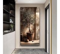 Lienzo decorativo moderno con diseño de olivo, en tonos marrón y naranja, ideal para la decoración de la sala de estar (30x60cm / marco interno).
