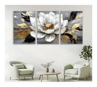 Lienzo decorativo moderno con estampado abstracto de mármol y flores blancas, estilo vintage, ideal para decorar el hogar o el dormitorio (70x100cmx3/marco interior).