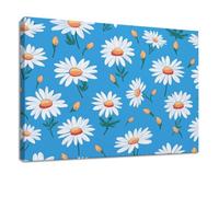 Lienzo decorativo moderno de 70 x 50 cm, pintura de pared con diseño floral azul, hojas de margaritas, cuadros decorativos para sala de estar, dormitorio, lienzo enmarcado, obras de arte en casa y